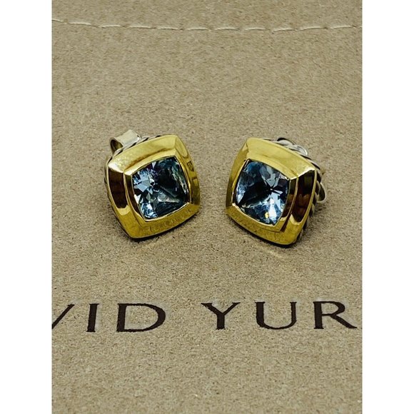 $1275 DAVID YURMAN 18K GOLD SS ALBION BLUE TOPAZ EARRING Mint Condition